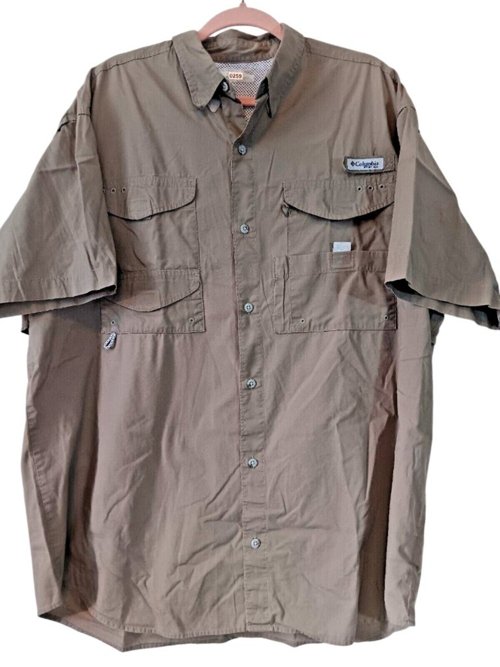 Columbia PFG Mens Short Sleeve Vented Fishing Shirt Tan Button-Down Size 2XL